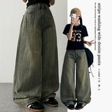 Mack Washing Stripe Diagonal Slot デニムワイドパンツ