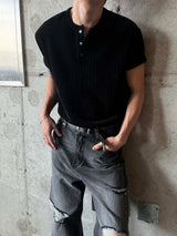 Velour henley neck half knit(4color)