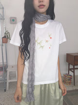 Kinue Butterfly Print Silket Short Sleeve Tee