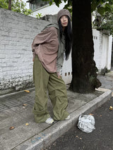 Khaki Cargo Wide Leg Straight Pants
