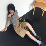 Sor アンバランスドストライプリボンワンショルダー半袖Tシャツ