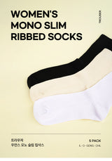 [5PACK] 1507 Womens モノスリムリブソックス