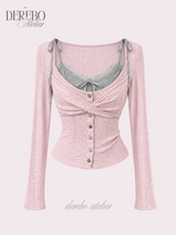 Lady Pink Gray Layered Long-Sleeve Top