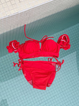 Rose Tide Off-Shoulder Chiffon Cover-Up 3pcs Bikini SET