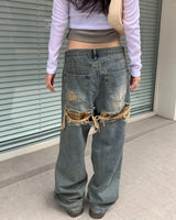 (Unisex) ビンテージチェックデニムパンツ