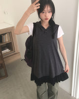 [MADE] Tow Stripe sleeveless Hoodie Dress
