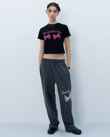 ツインリボンクロップTシャツ　ブラック