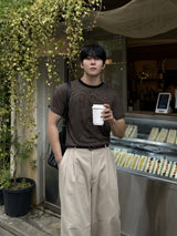 ストライプカラーウェイクロップド半袖Tシャツ