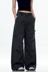 Washed Patchwork Straight Cargo Pants