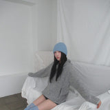 high-neck knit hoodie