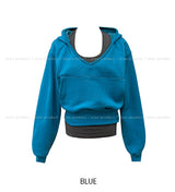POEN Slit Button Halter Layered Hoodie