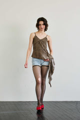 LEOPARD FRILL SLEEVELESS TOP / BROWN