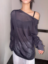 Silishy Sheer Boat Neck Loose Knit Top 4color
