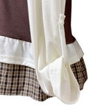 (2color) Check Frill Layered Roll-Up Long Sleeve Tee