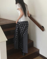 Curry Checkered Color Long Skirt