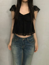 ライモンシャーリングシフォンクロップブラウス