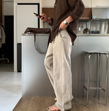 No-Mace Back Banding Two-Tuck Linen Wide Pants