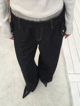 バンディングレイヤードノンフェイドデニム