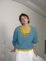 Mohair v-neck knit_teal