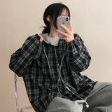 ロンティレイヤードフード付きチェックシャツ