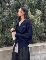 Clash waffle embroidery v-neck cardigan