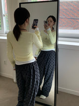ボタン フェイク Vネック リブ スリム Tシャツ（8色）