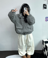 インナーフリースコーデュロイビッグフードジッパー🩶🖤 - 2カラー