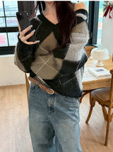[F/W] Argyle brush v neck knit(2color)