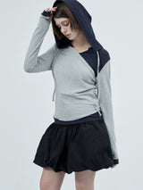 dot wrap layered hoodie / gray