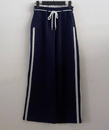 セリー エラスティックウエスト レーストリム スウェットパンツ ロングパンツ(2 Colors)
