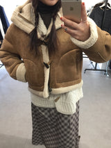 フェムダッフルフードフェイクシャーリングジャケット (2color)