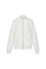 Lettering half neck two-way zip-up (IVORY)