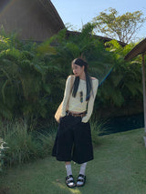 Checked pocket dark blue wide cropped denim