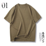 Men's summer loose casual round neck short sleeved T-shirt in khaki color