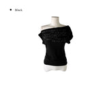 Miu Lettering Off-Shoulder Shirring Short Sleeve T-Shirt