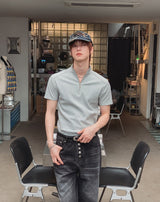 Ziden Half Zip-Up Ribbed Short-Sleeve T-Shirt