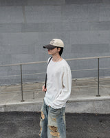 Sheer Raw-Edge Waffle Long Sleeve