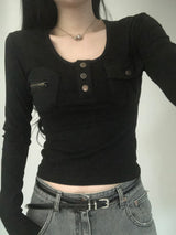 Two-Pocket Slim Button Tee