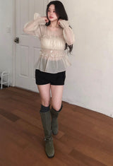 merlin puff strap shirring chiffon bl