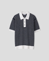 Windy Buckle Stripe Collar Short Sleeve Knit