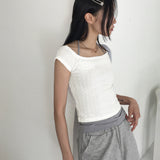 Dejen embossed off-shoulder short sleeve tank top T-shirt