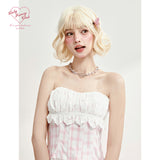 [GirlyFancyClub] Pink Plaid Cinched Waist Corset Bustier Top