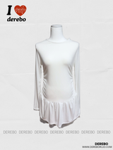 Trendy lace frill long-sleeved shirring T-shirt