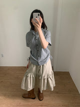 アンバーフリルフーディドシャツ  (2color)