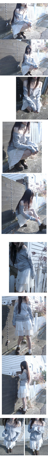 of off-shoulder zip-up