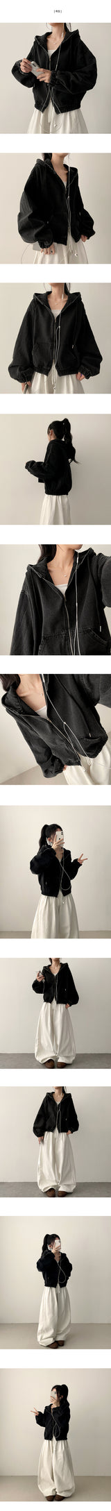 Heat-to-Way Washing Denim Hood Zip-Up