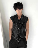 Semi-Cropped Multi-Pocket Denim Vest