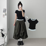 Slim Fit✨ Coloring Layered Side Shirring Short-Sleeved T-shirt (4 colors)