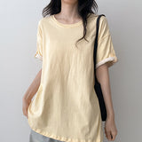 ルーズフィット💛 ボタンロールアップ カラーブロック ショートスリーブTシャツ (6 colors)
