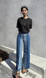 3RD REORDER TWO-TONE CONTRAST DENIM PANTS code 25006